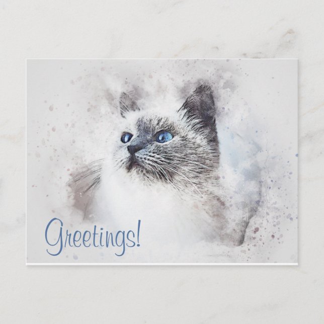 Cute Cat Watercolor Postcard (Front)