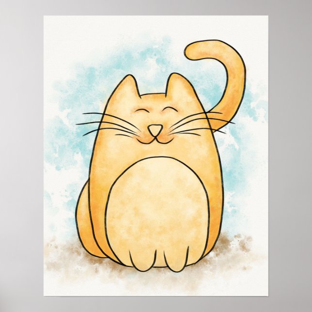 Cute Cat Watercolor Poster (Front)