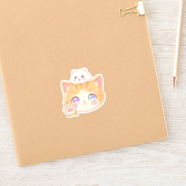 Cute Cat Waving Hello Sticker (Notebook)