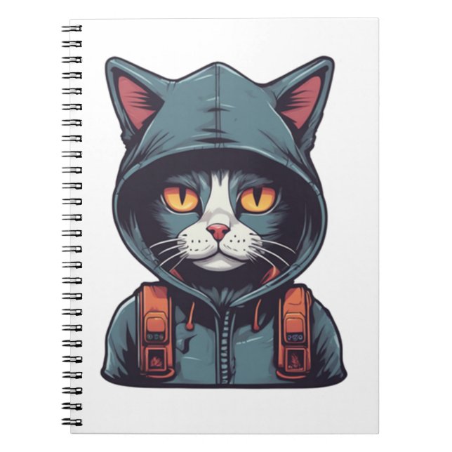 cute cat wearing a green hoody   notebook (Front)