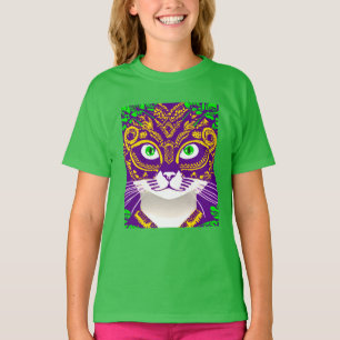 Cute Cat Wearing a Mardi Gras Mask    T-Shirt
