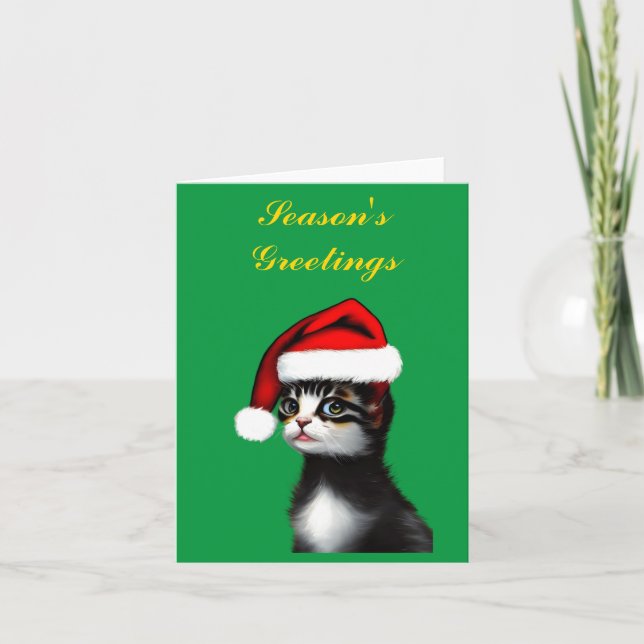 Cute Cat Wearing a Santa Claus Hat Blank Card (Front)