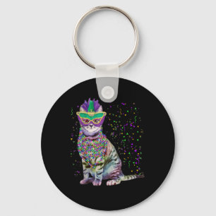 Cute Cat Wearing Carnival Mask Mardi Gras Cat Love Keychain