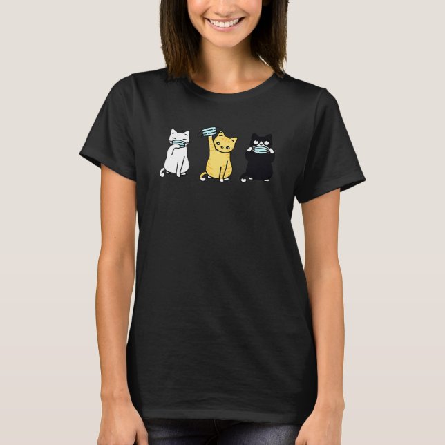 Cute Cat Wearing Face Mask Cute Adorable Kitten T-Shirt (Front)