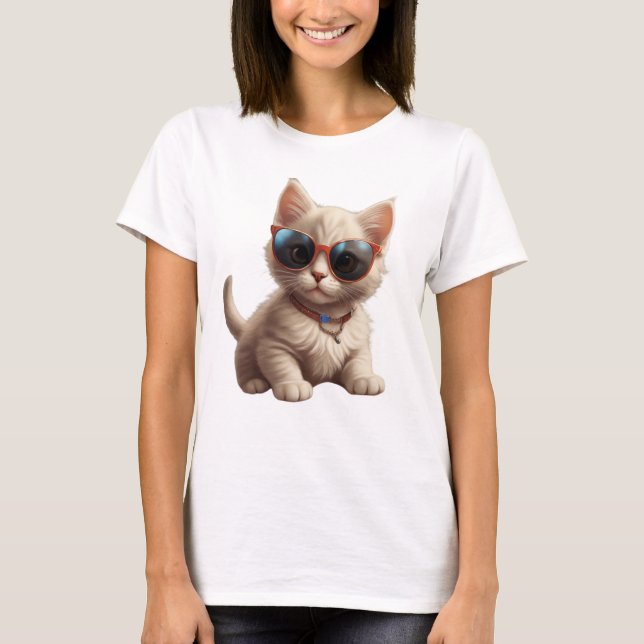 cute cat wearing sunglasses, funny cat T-Shirt (Front)