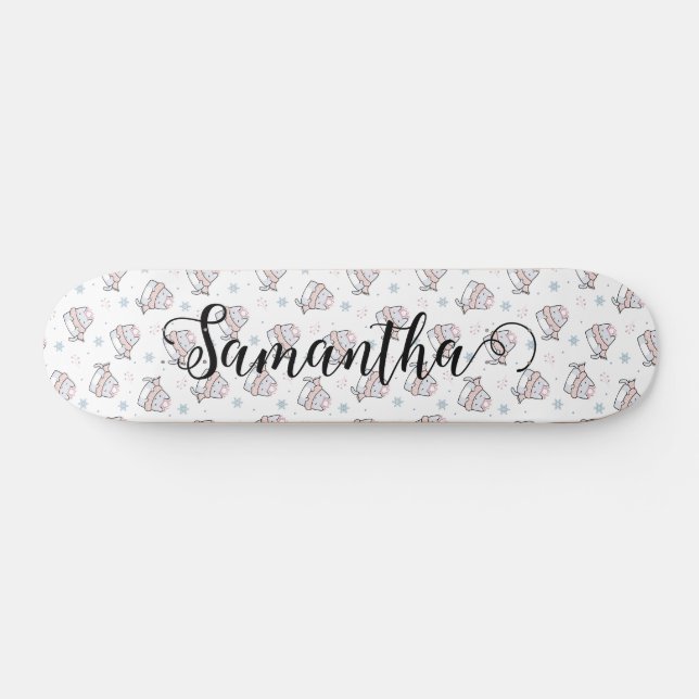 Cute Cat Winter Christmas Pattern Custom  Skateboard (Horz)