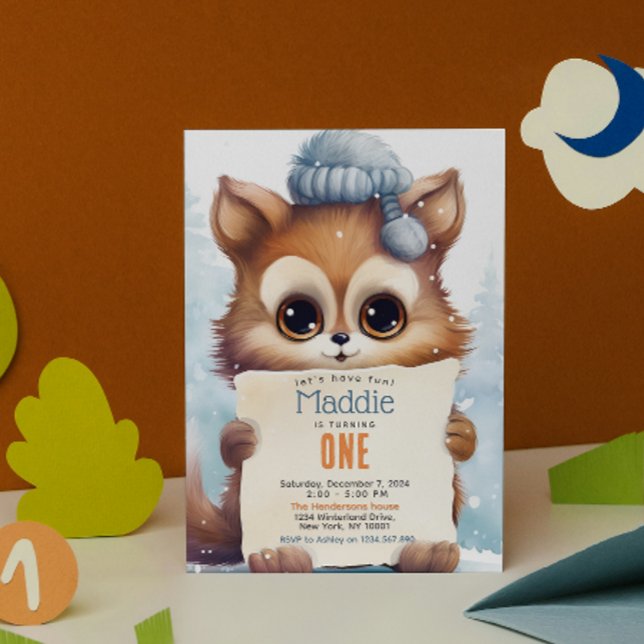 Cute Cat Winter Custom Birthday Party Invitation (Creator Uploaded)