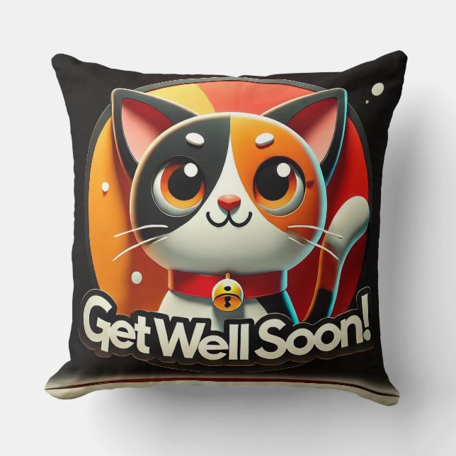 Cute Cat wish Get Well Soon Throw Pillow (Front)