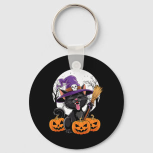 Cute Cat Witch Halloween Pumpkin Black Cat Keychain