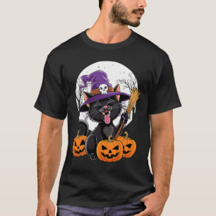 Cute Cat Witch Halloween Pumpkin Black Cat T-Shirt