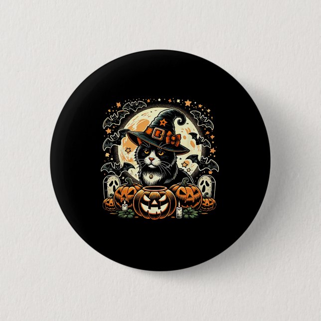 Cute Cat Witch Halloween - Spooky Pumpkin Art  2 Inch Round Button (Front)