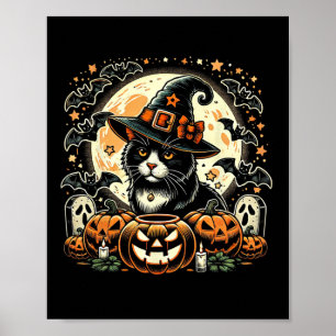 Cute Cat Witch Halloween - Spooky Pumpkin Art  Poster