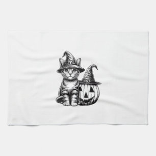 Cute Cat Witch Hat Pumpkin Halloween Cat Lover Boy Kitchen Towel