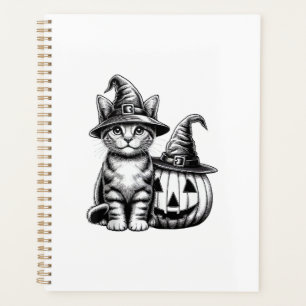 Cute Cat Witch Hat Pumpkin Halloween Cat Lover Boy Planner