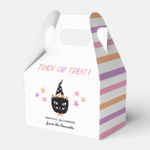 Cute Cat Witch Pastel Halloween Name Trick Treat Favor Box