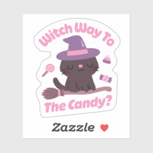Cute Cat Witch Way To The Candy Funny