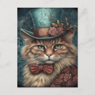 Cute Cat With a Blue Tophat Postcard