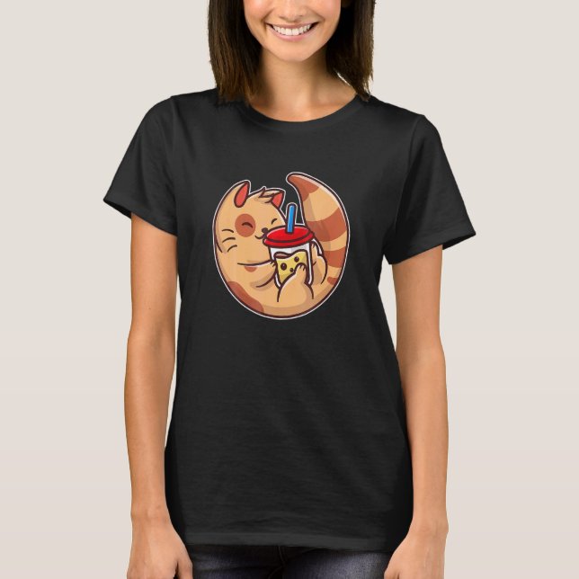 Cute Cat With A Boba Ea T-Shirt (Front)