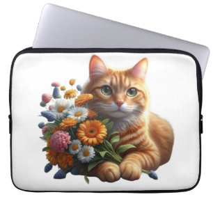 Cute Cat with a Bouquet of Flowers  Laptop Sleeve