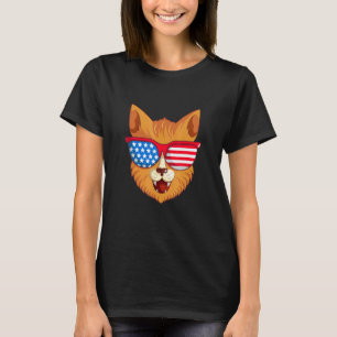 Cute Cat With American Flag Glasses  Design T-Shirt
