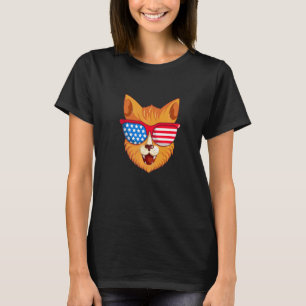 Cute Cat With American Flag Glasses T-Shirt