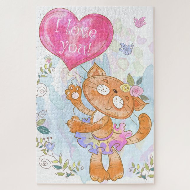 Cute Cat With Balloon Jigsaw Puzzle (Vertical)