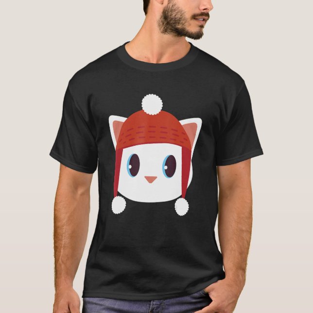 Cute Cat With Beanie Beany Warm Wool Hat Winter Sn T-Shirt (Front)