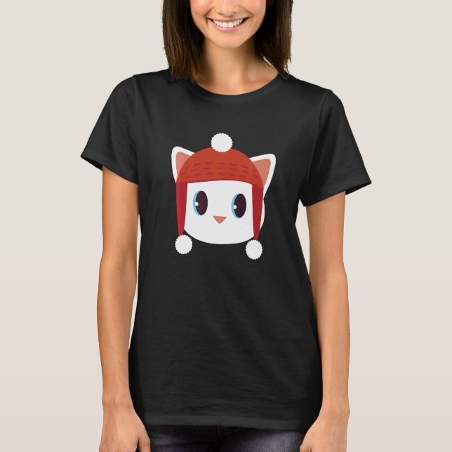 Cute Cat With Beanie Beany Warm Wool Hat Winter Sn T-Shirt (Front)