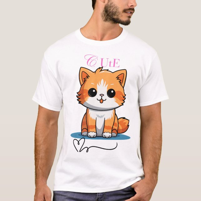 Cute cat with big love T-Shirt (Front)