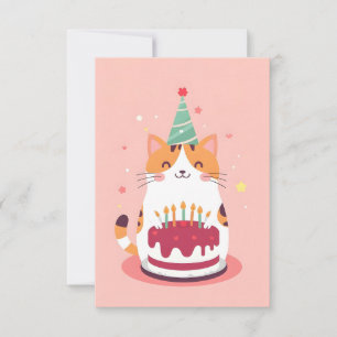 Cute cat with birthday cake card