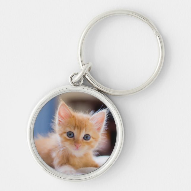 Cute Cat With Blue Eyes Keychain (Front)