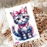 Cute cat with bow happy birthday