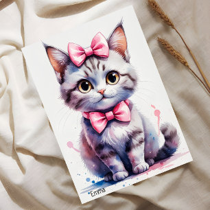 Cute cat with bow happy birthday invitation