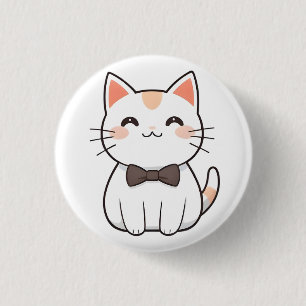 Cute Cat with Bowtie Kawaii Design 1 Inch Round Button