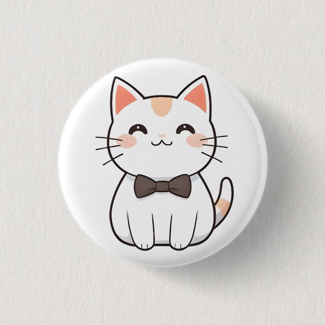 Cute Cat with Bowtie Kawaii Design 1 Inch Round Button (Front)