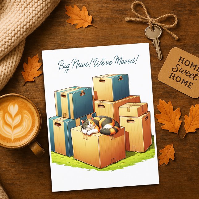 Cute Cat with Boxes Family We've Moved Announcemen Postcard (Creator Uploaded)