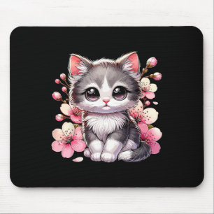 Cute Cat With Cherry Blossoms Cat  Mouse Pad