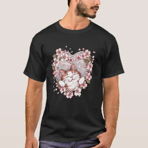 Cute Cat With Cherry Blossoms I Cat T-Shirt