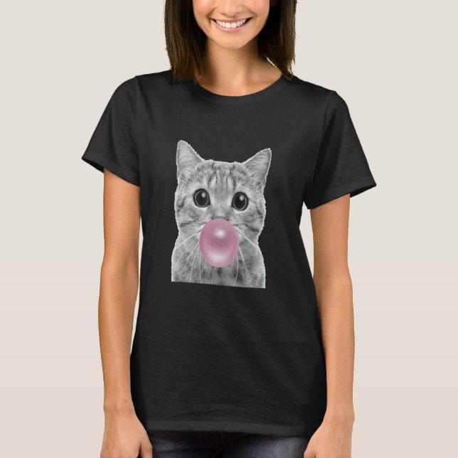 Cute cat with chewing gum bubble  cat chewing gum  T-Shirt (Front)