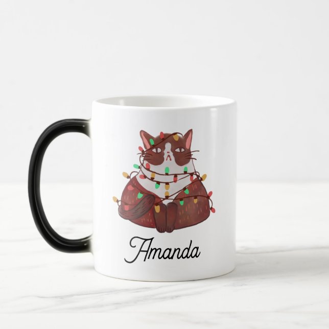 Cute cat with christmas light  magic mug (Left)