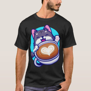 Cute Cat With Coffee Cup Cartoon1 T-Shirt