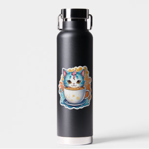 Cute Cat With Coffee Mug Cartoon Design-94678 Water Bottle