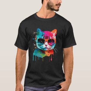 Cute cat with cool sunglasses for kitten Colourful T-Shirt