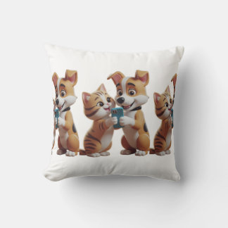 Cute cat with dog throw pillow