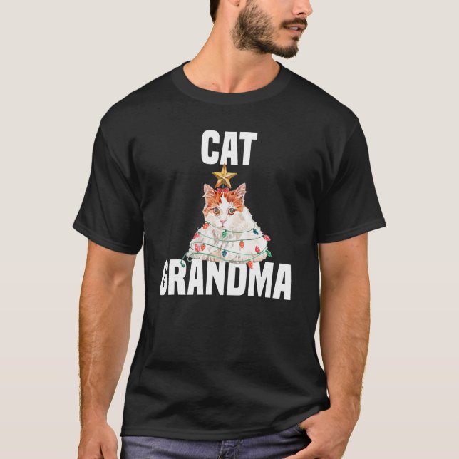 Cute cat with fairy lights  cat grandma T-Shirt (Front)