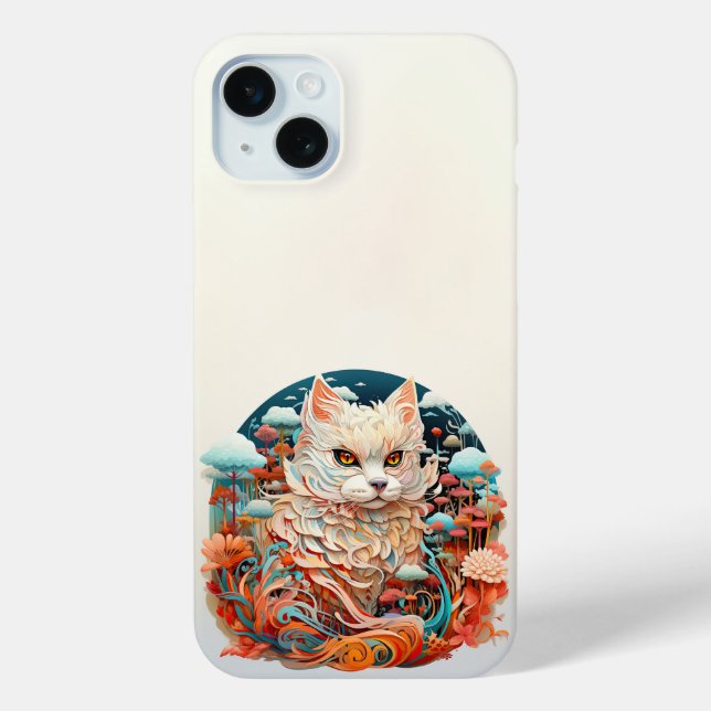 Cute Cat with flowers Paper Cutout Case-Mate iPhone Case (Back)