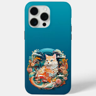 Cute Cat with flowers Paper Cutout iPhone 15 Pro Max Case