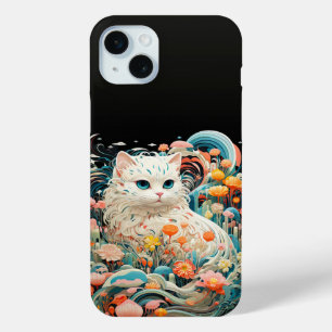 Cute Cat with flowers Paper Cutout iPhone 15 Mini Case