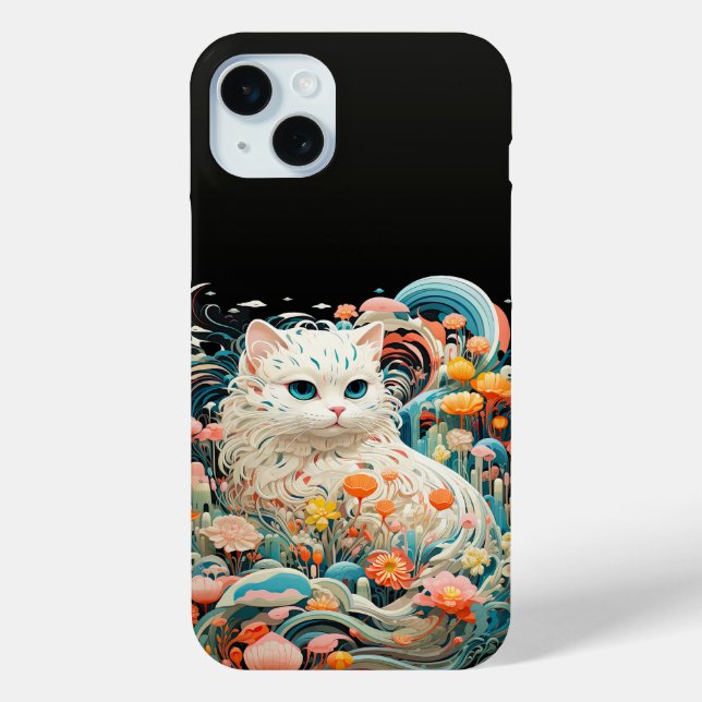 Cute Cat with flowers Paper Cutout Case-Mate iPhone Case (Back)