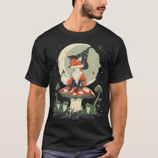 Cute Cat With Frog On Mushroom - Cottage Core T-Shirt